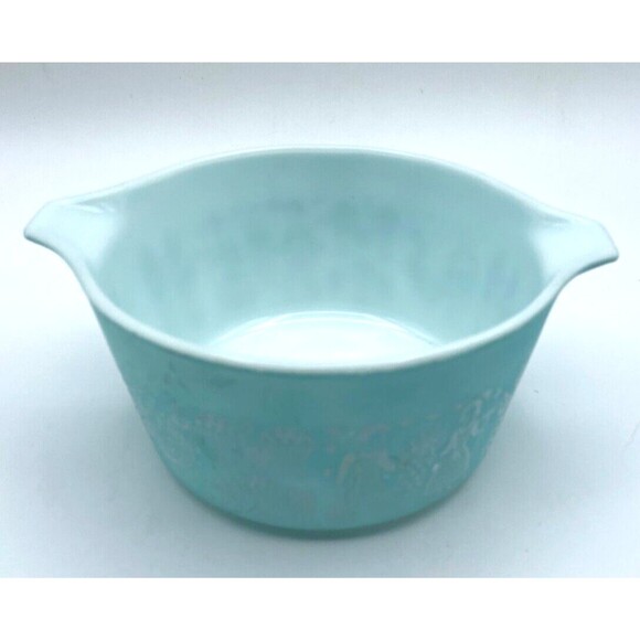 Vtg Pyrex Butterprint Amish Turquoise Cinderella Casserole Dish Bowl #473 1 Qt - Picture 5 of 8